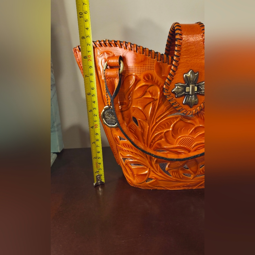 Patricia Nash Leather Cut Out Tooled Ninetta Tote Bucket Hobo Bag Orange - Picture 11 of 12